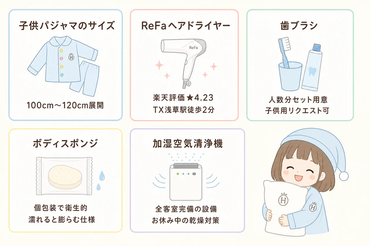 子供パジャマとアメニティの充実度