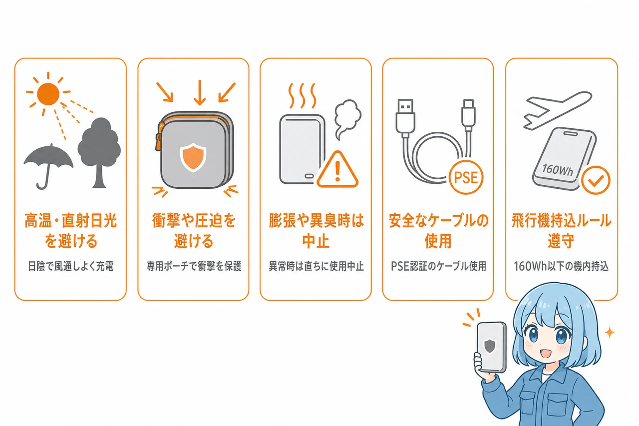 モバイルバッテリーを長く安全に使うための注意点