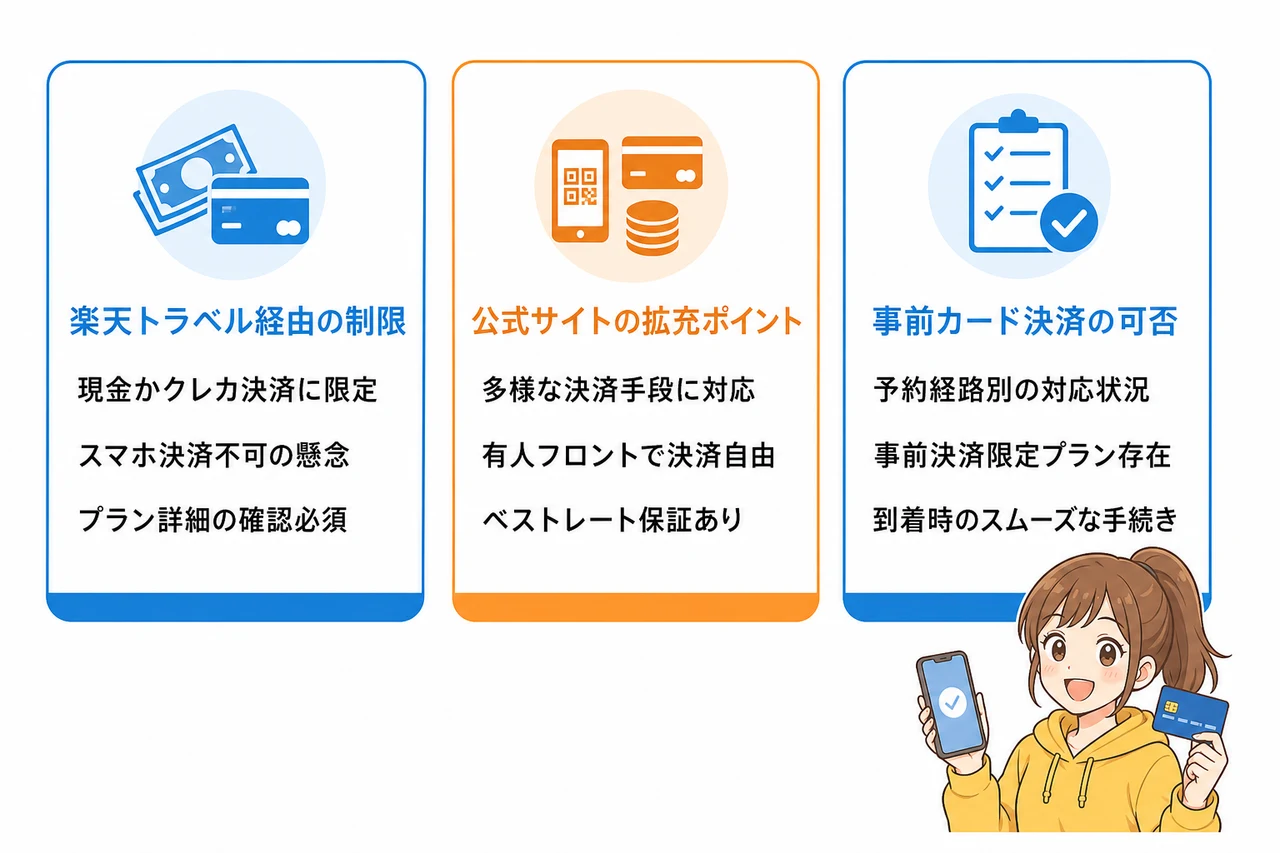 宿泊予約サイト経由と公式サイト経由の支払いの違い