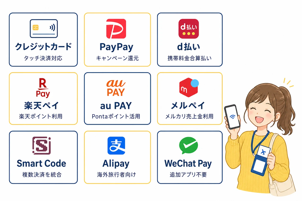 利用可能なキャッシュレス決済の全種類