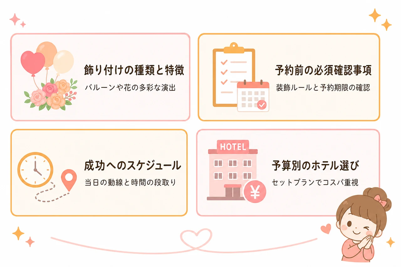 大阪で誕生日のホテル飾り付けを成功させる基本と選び方