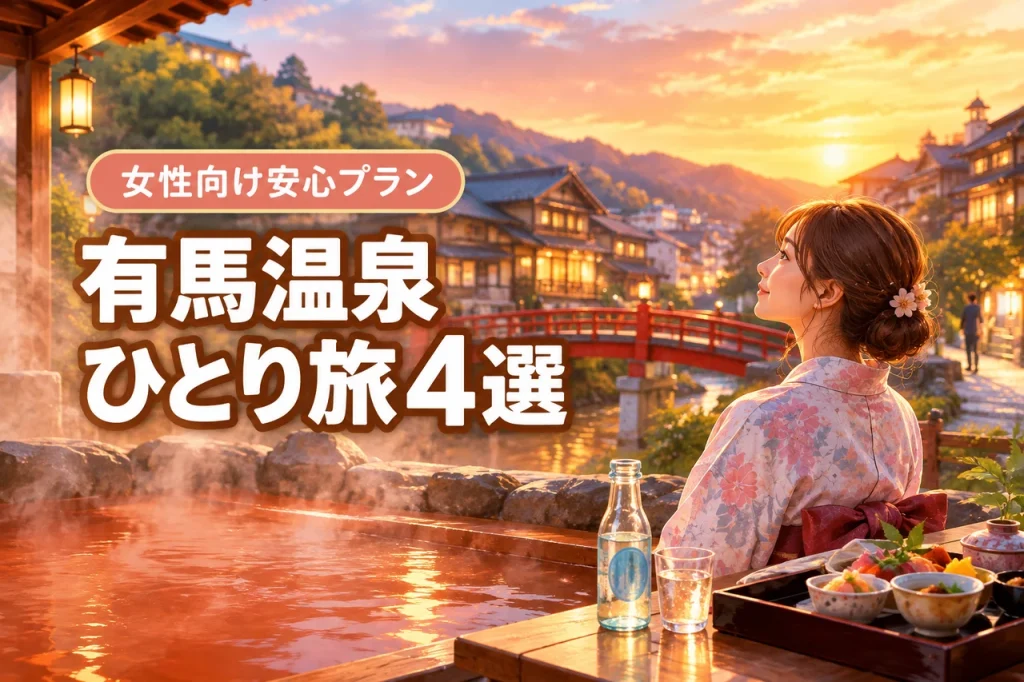 女性の有馬温泉ひとり旅におすすめの宿4選と安心モデルコース・予算(記事のアイキャッチ画像)
